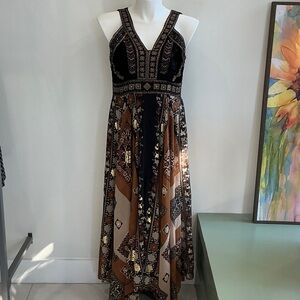 RAGA Anthropologie Black and Brown Patterned Maxi Dress NWT - Large